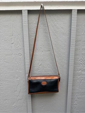Vintage Marco Avane Two-Tone Black Pebbled Leather Crossbody Bag with Tan Trim